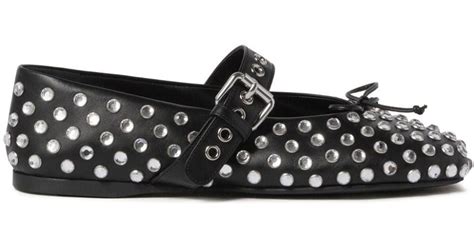 Miu Miu Studded Leather Ballerina Shoes .